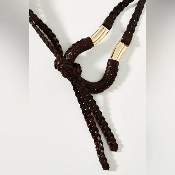NWT Anthropologie Woven Skinny Belt in Chocolate Brown & Gold size XL - Picture 6 of 8